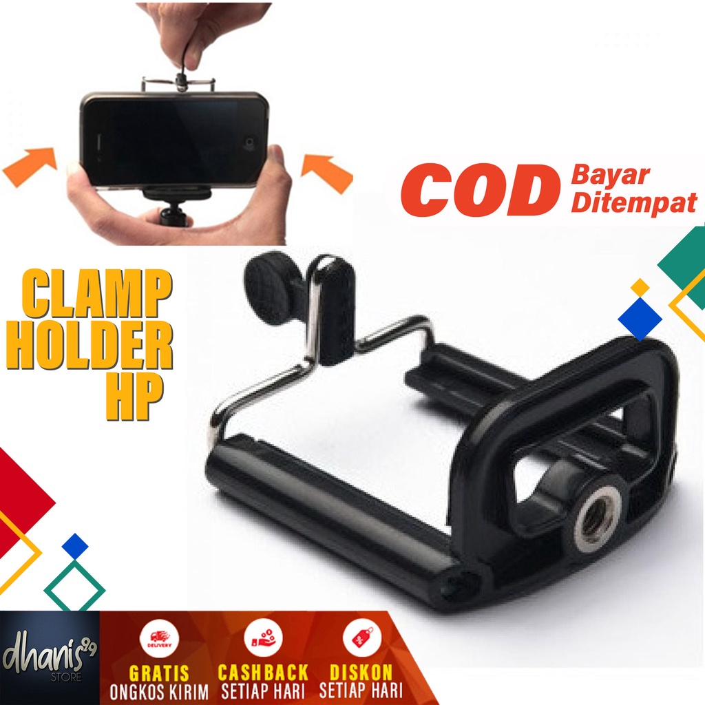 Mount HP Universal Clamp for Smartphone Holder Mounting Tripod Monopod Mudah Dipasang Handphone