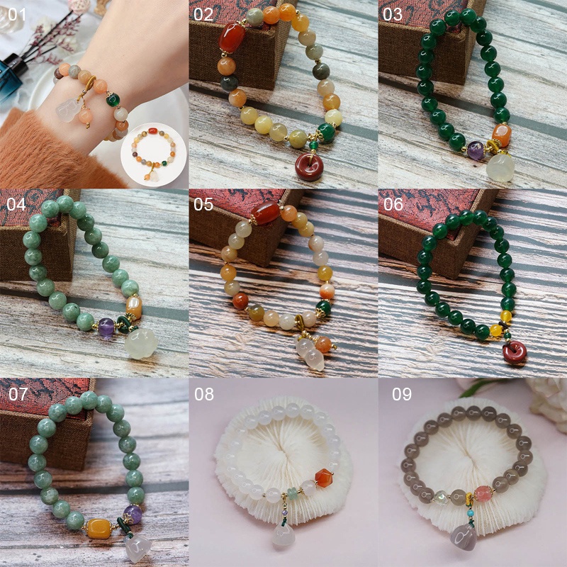 Gelang Batu Akik Giok Cinnabar Alami Gaya Cina Retro