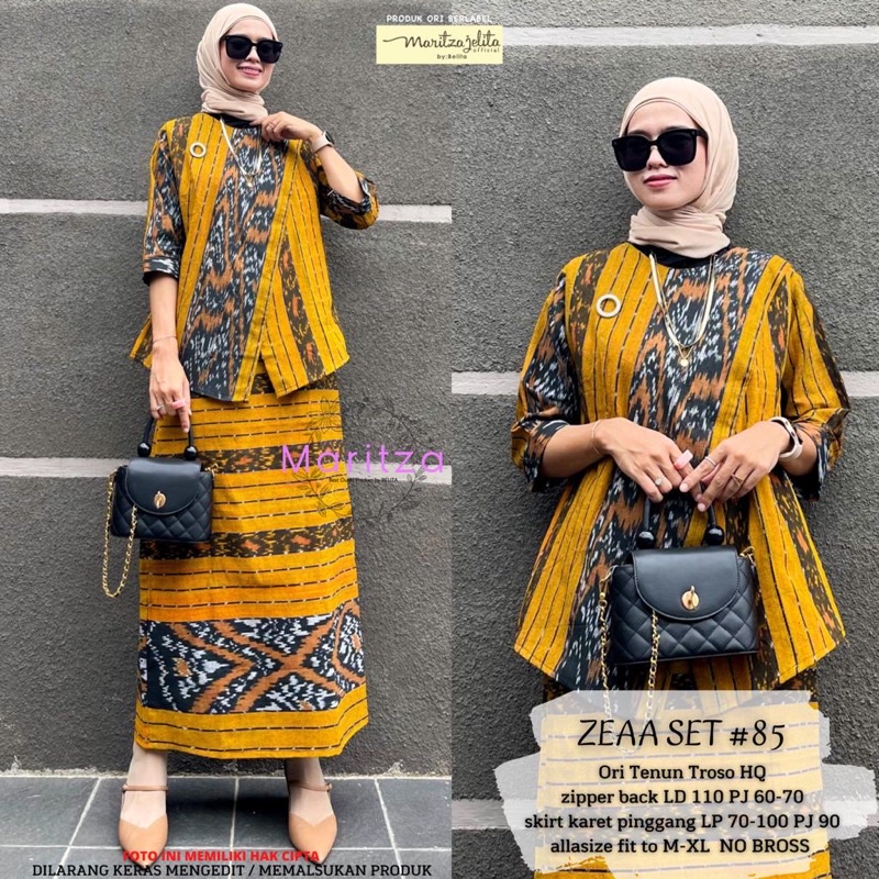 READY ZEAA SET ORI TENUN TROSO / TOP ZIPPER BACK / SKIRT KARET PINGGANG by MARITZA ((COD))