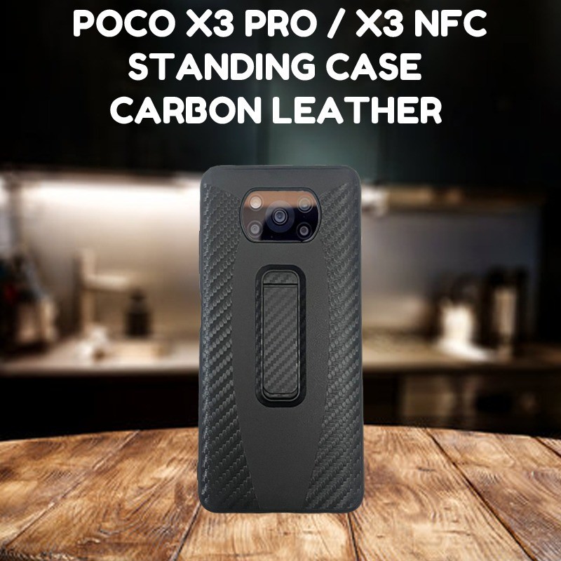 POCO X3 PRO / X3 NFC STANDING CASE FIBER CARBON LEATHER
