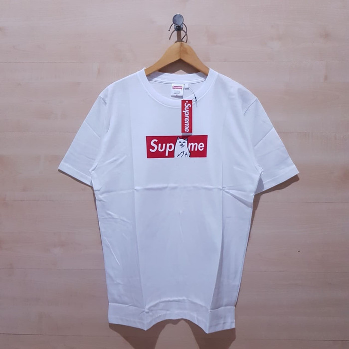 KAOS T SHIRT SUPREME X RIPNDIP BOX LOGO TEE WHITE - M