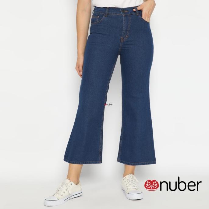 Nuber Celana Panjang Wanita Jeans Boyfriend Karet Kulot Navy - Clover