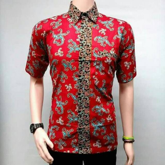 Risna Batik HRB026 kenongo Kemeja Hem pendek padi pekalongan M L XL MURAH KEREN bati pria wajik biru