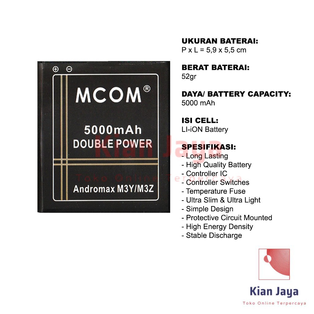 MCOM Baterai Modem Wifi Andromax M3Y M3Z M3S Double Power Batre Batrai Battery Ori