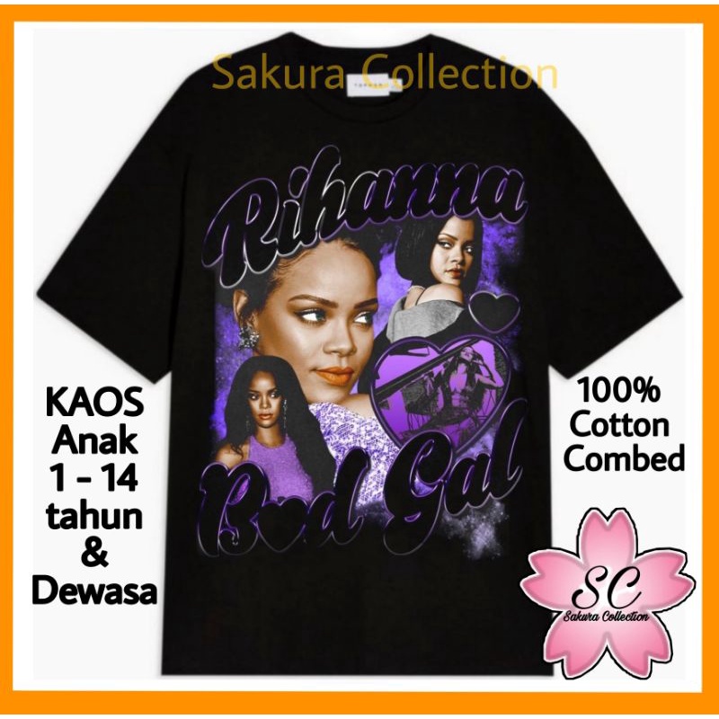 SC Kaos Baju Tshirt Anak &amp; Dewasa Robyn RIHANNA Fenty BOD GAL penyanyi UMBRELLA musik pop rock metal vintage rap tee Bahan Katun Premium murah terlaris bisa cod dan gratis ongkir H&amp;M