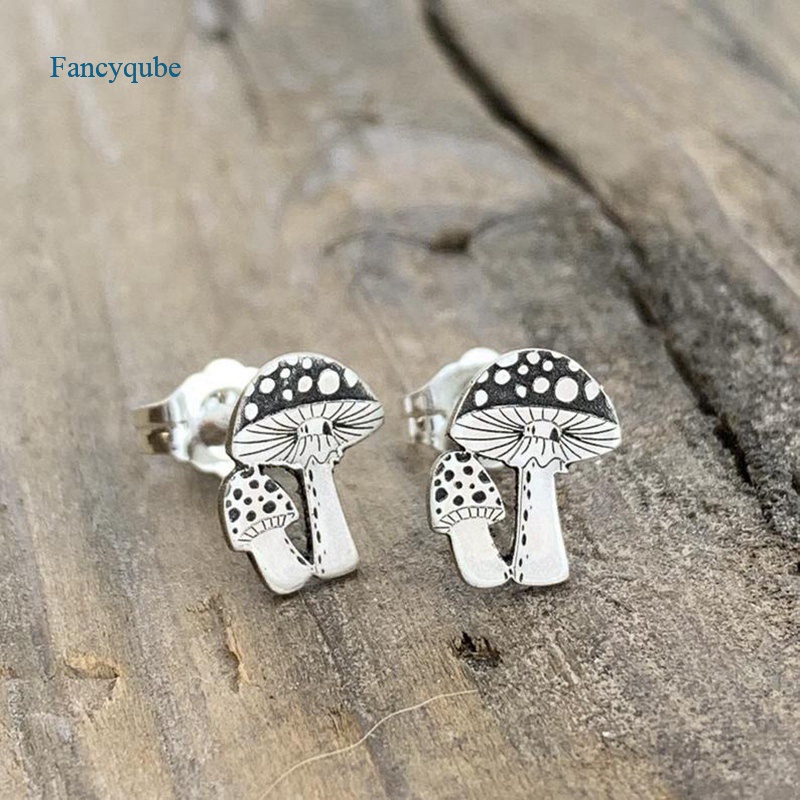 Fancyqube Anting Stud Bentuk Jamur Hutan Warna Silver Gaya Bohemian