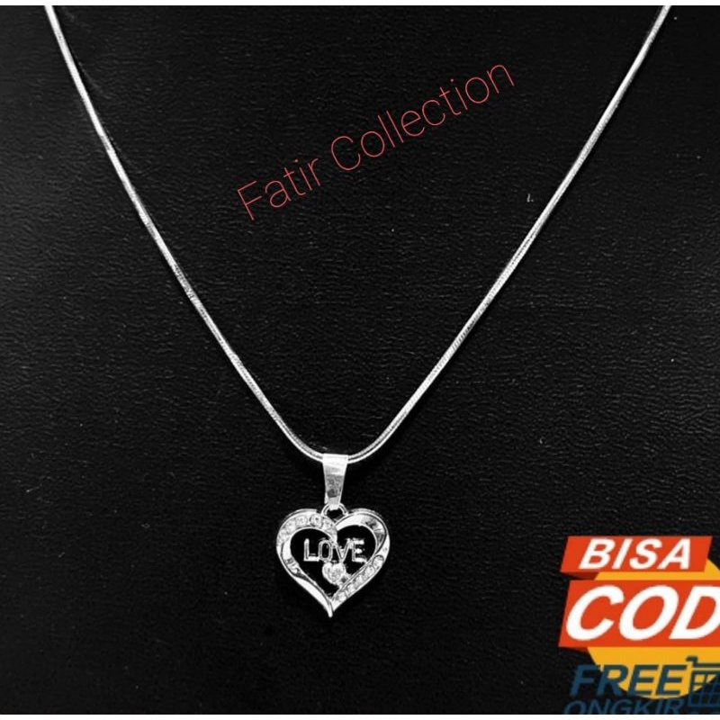 COD Kalung Rhodium Liontin Terbaru Permata Lobe Cinta