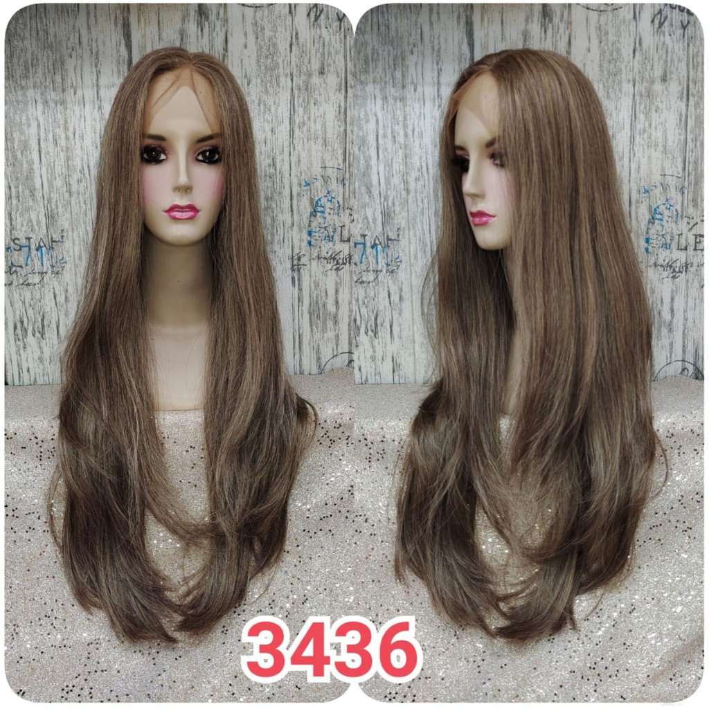 FRONT LACE WIG LACE WIG WANITA PANJANG LURUS WIG CEWEK KOREA NATURAL OMBRE RAMBUT ASLI 3436