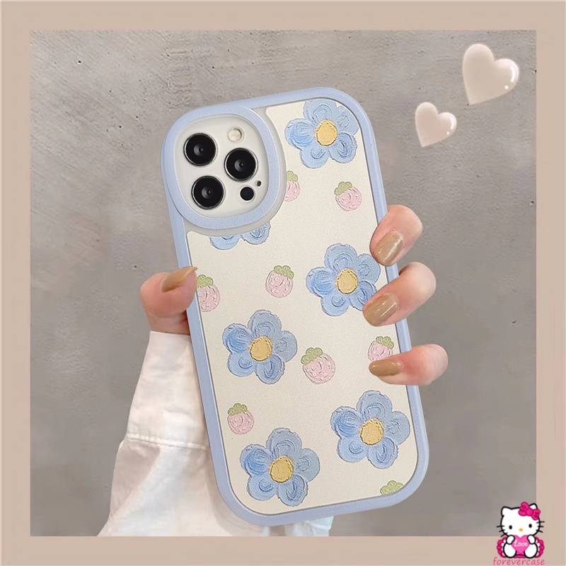 Ins Biru Bunga Floral Strawberry Case Realme C53 C55 10 Pro Plus C30 C15 C35 C11 C21 C21Y C12 C31 C25 C25Y C3 5s 6s C17 C20 8pro 5 6i 8i 8 7i 9i 7 6 Lukisan Minyak Silikon Lembut