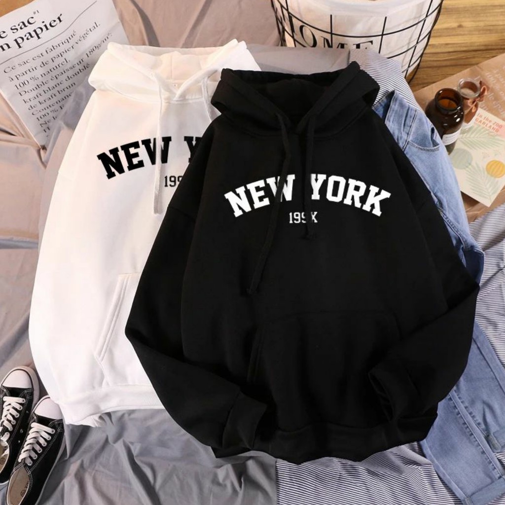 Hoodie New York Wanita Oversize Korean Style Sweater Cewek Murah Tebal Xxl Kekinian Lilac