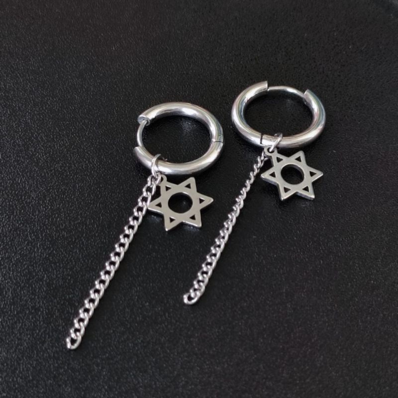 Anting Tusuk Jurai Rantai Salib Anting Metal Titanium Warna Silver