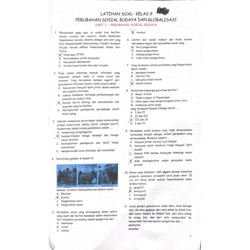 

LATSOL BAB 1 & 2 KELAS 9 PERUBAHAN SOSIAL BUDAYA DAN GLOBALISASI