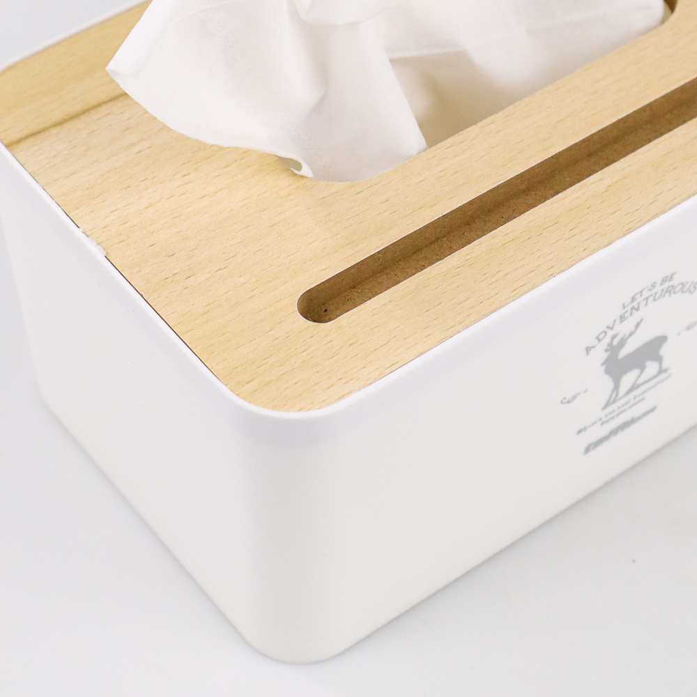 Kotak Tisu Kayu Tissue Box dengan Holder Smartphone - ZJ008 - 7RHXQ0WH White