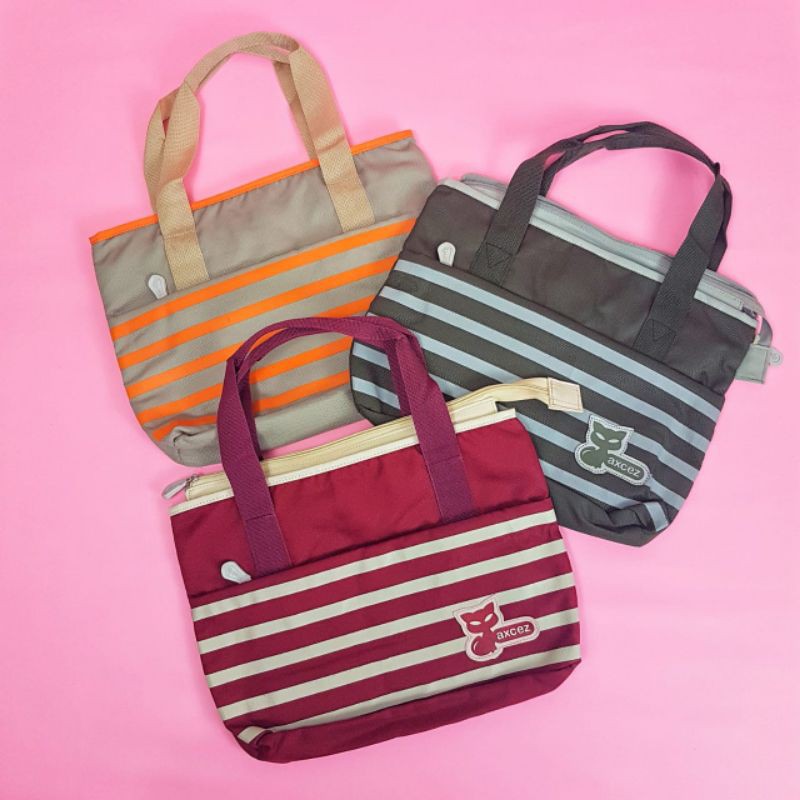 Tas Bahu Wanita / Tote Bag Murah & Kekinian untuk Belanja Sekolah Pantai - Variasi Garis Axcez