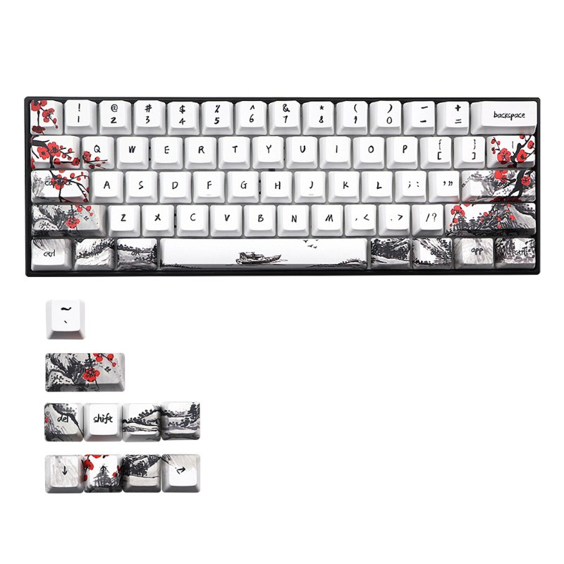 VIVI   71 Keys Wangjiang Plum Blossom Keycap Dye Sublimation OEM Mechanical Keyboard Keycap For GH60 XD64 DZ60 GK61 GK64