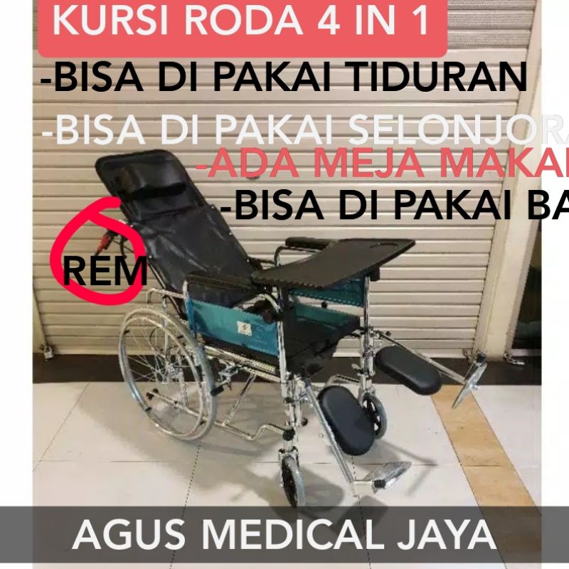 (gojex)Kursi roda 4 in 1/kursi toilet/meja makan/tiduran/selonjoran