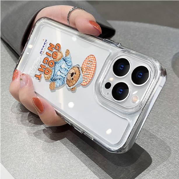Soft Case Silikon TPU Transparan Motif Kartun Beruang Untuk IPhone 14 13 12 11 Pro X XR XS Max SE 6 6S 7 8 Plus