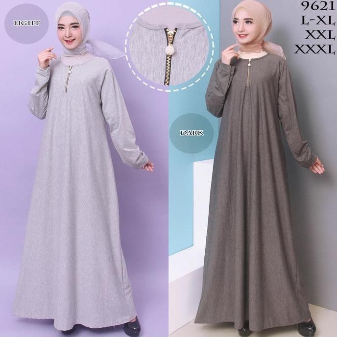 Gamis Baju Gamis Wanita Gamis Jumbo Polos L - XXXL Bahan Misty 9621 - DARKGREY, XXL-XXXL