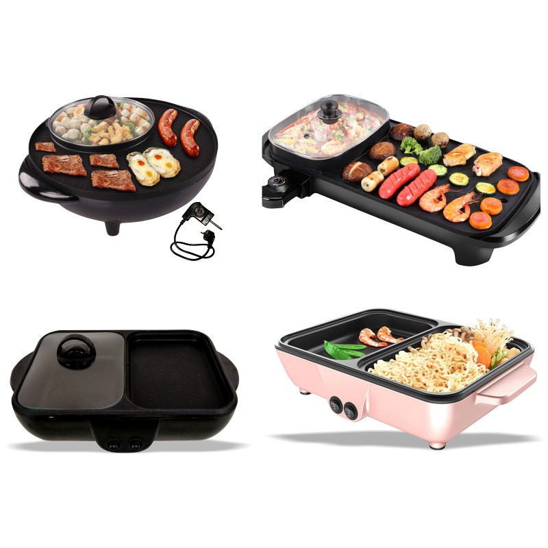 Alat Panggang Electric Multifungsi 2In1 Bbq Korean Grill Hot Pot Kompor listrik serbaguna anti lengket Kompor 2 in1 PABRIKWALLSTIKER