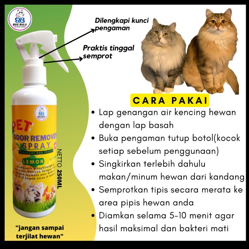 pet odor remover spray sprot penghilang bau pipis kencing kotoran pup kucing 250ml