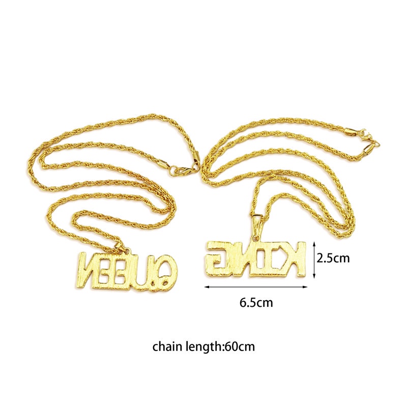 Fancyqube Kalung Rantai Liontin Huruf King / Queen Aksen Berlian Imitasi Warna Gold / Silver Untuk Pria / Wanita