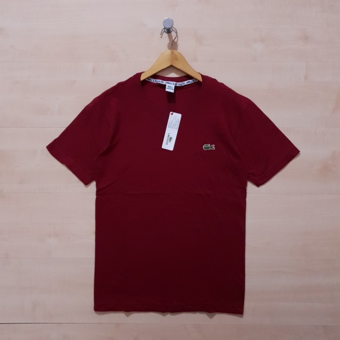 KAOS T SHIRT LACOSTE SMALL LOGO BORDIR TEE MAROON - M