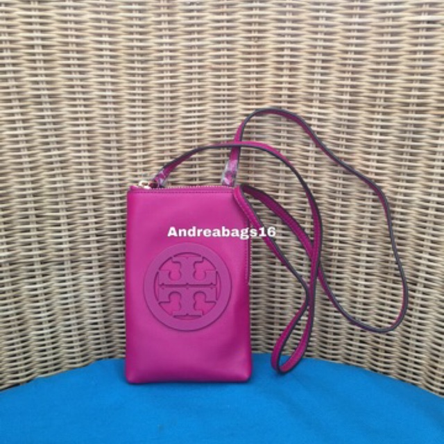 Tas handphone tory burch tb Charlie mini phone crossbody bag party fuschia original