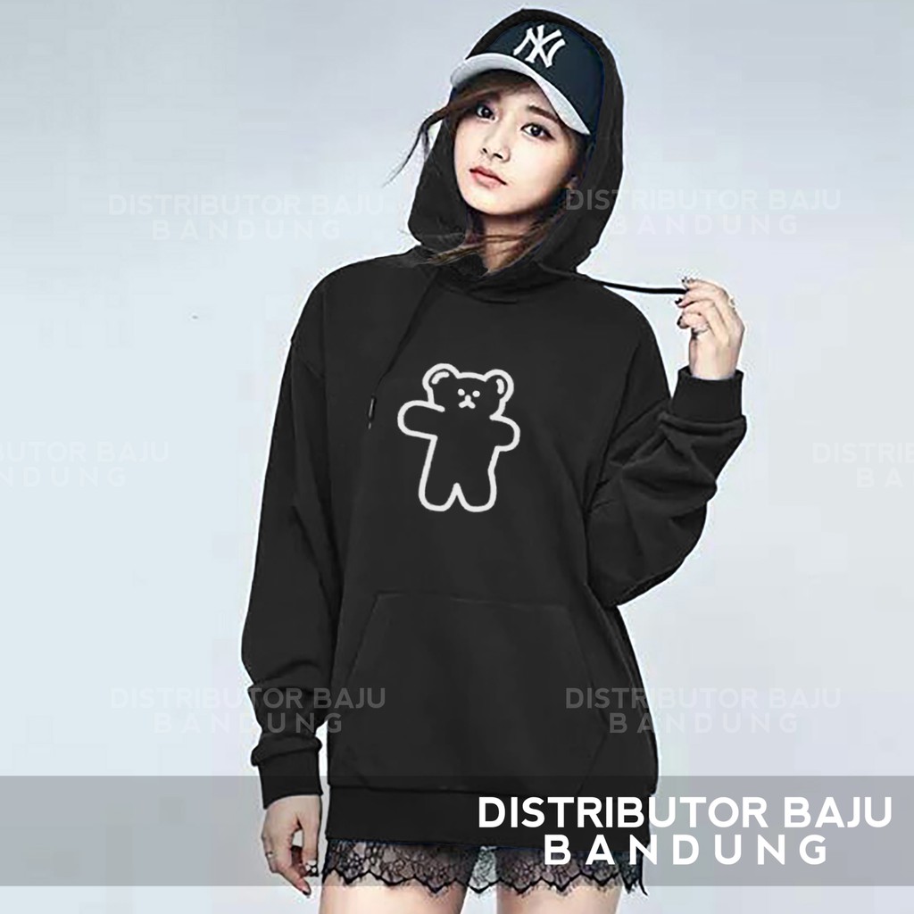 Hoodie Sweat Bear | New Model Jumper | Pakaian Wanita | Bordir | Bahan Fleece | Allsize