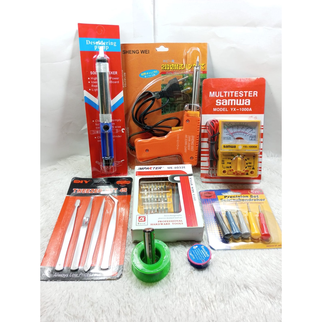 Alat Solder listrik SOLDER TEMBAK  20-200WATT / Multitester Analog /Sedotan Timah / Pinset Set / Obe