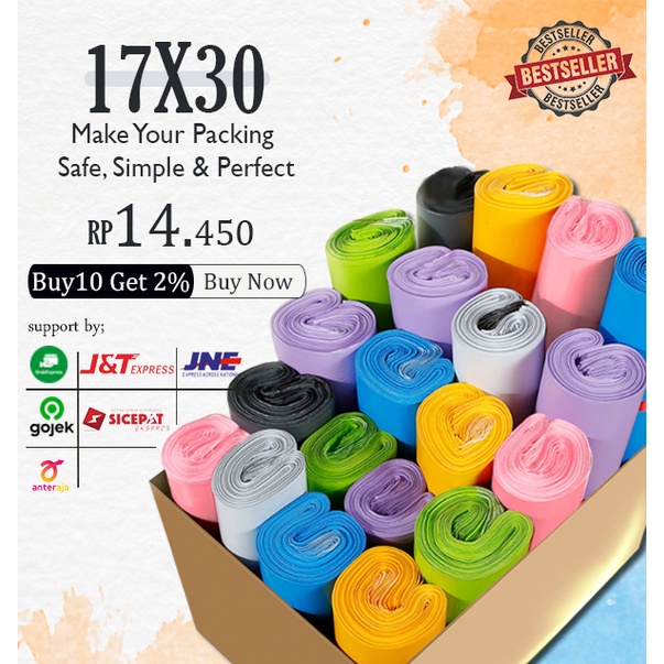 

[100 PCS] 17X30 PLASTIK PACKING POLYMAILER POLIMAYLER PUTIH UNGU PINK KUNING SILVER ABU HITAM ORANGE TERMURAH