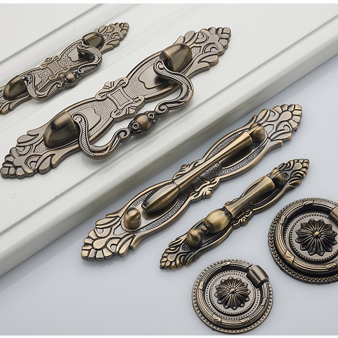 Gaya Cina Pegangan Laci Kabinet Antik Pintu Lemari Lemari Gagang Pintu Perunggu