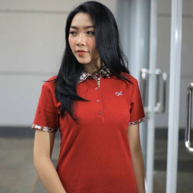 Loyal Kaos Polo Batik Maroon Modern Wanita M L XL XXL