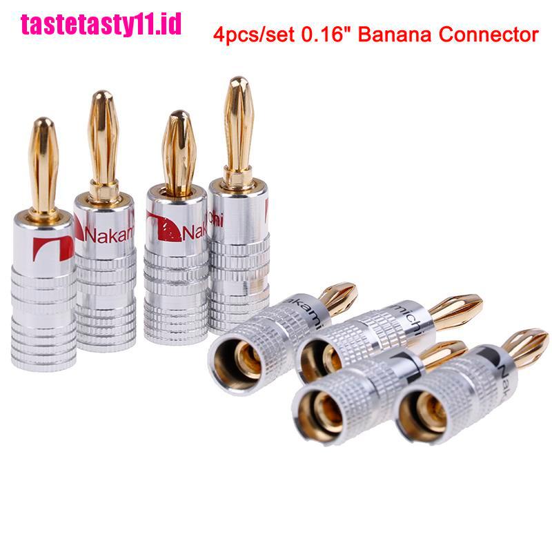 【TTID】4pcs 2pairs 24K Gold Plated Speaker banana plug Audio Jack connector