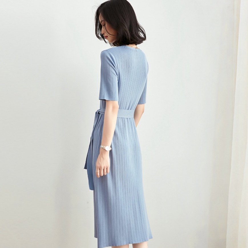 【Elegant】Korean Casual Lembut Knit V-neck Dress 7103