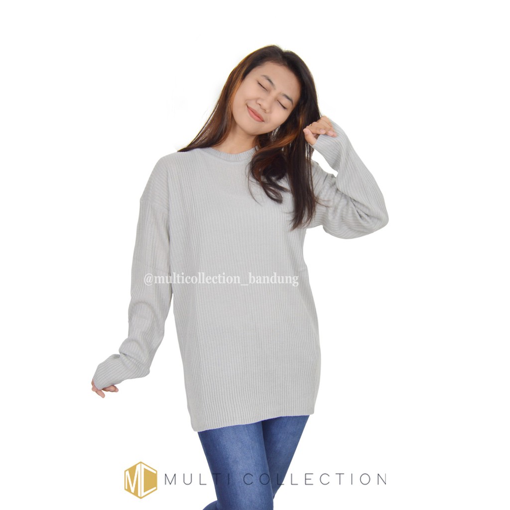 BOXY PREMIUM JUMBO MCRD / Baju Sweater / Rajut Jumbo / Sweater Over Size / Sweater Rajut Wanita-Abu Muda