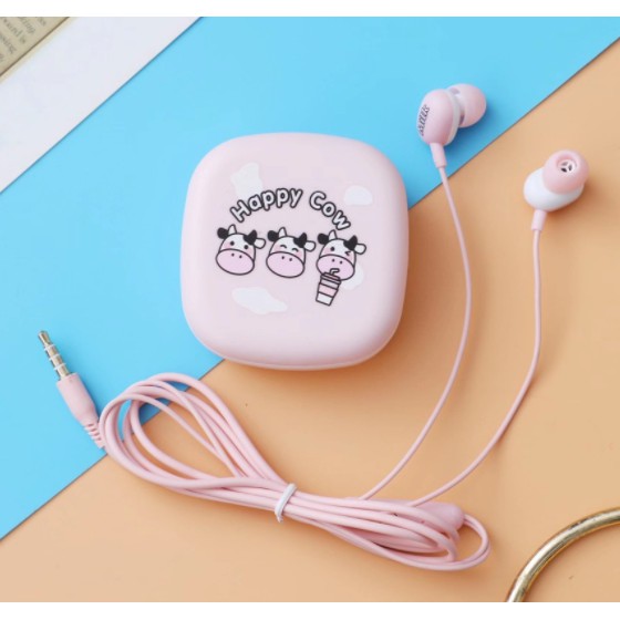 [XY-42] Headset Earphone Motif Gambar SAPI COW Imut Lucu / Wadah Earphone Karakter Kartun Sapi Kerbau Solid