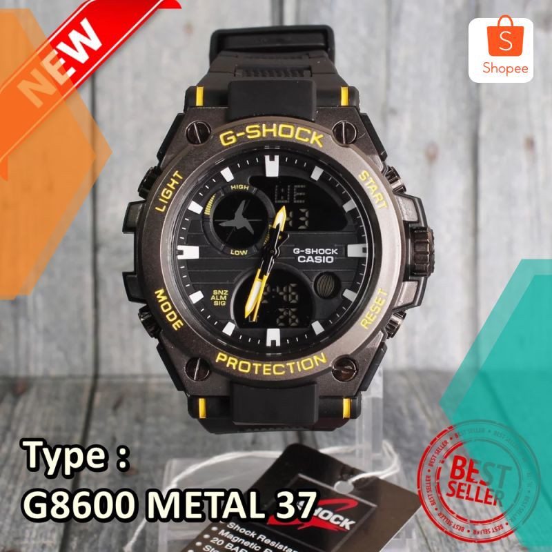 Promo TERMURAH ... G Shock Gun Metal Pala Besi G-8600 Hitam Jam tangan pria rubber motif rantai