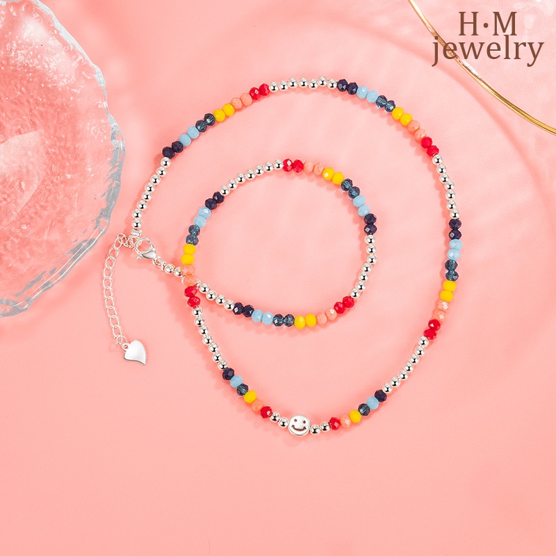 Kalung Rantai Clavicle Twin Hias Liontin Smiley Multi Warna Untuk Wanita 2022