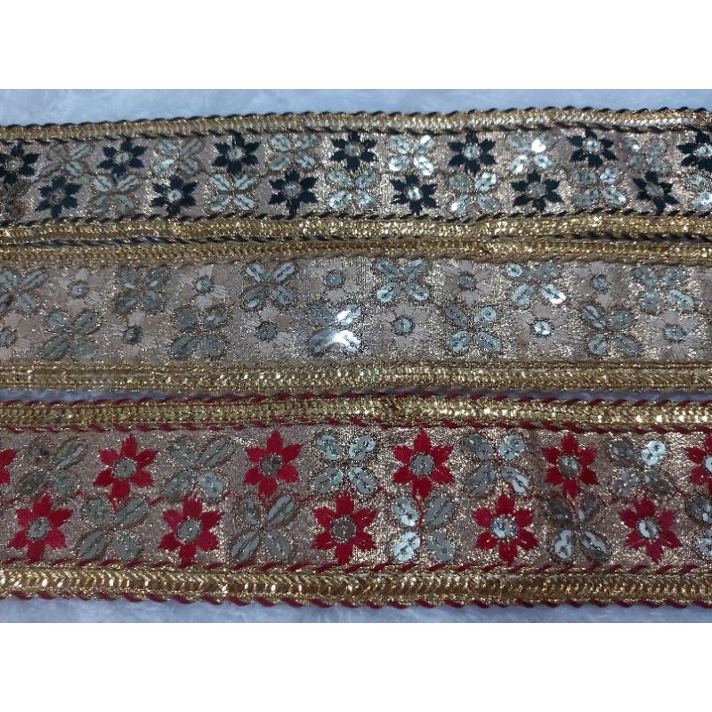 renda india kain bordir bunga sequin