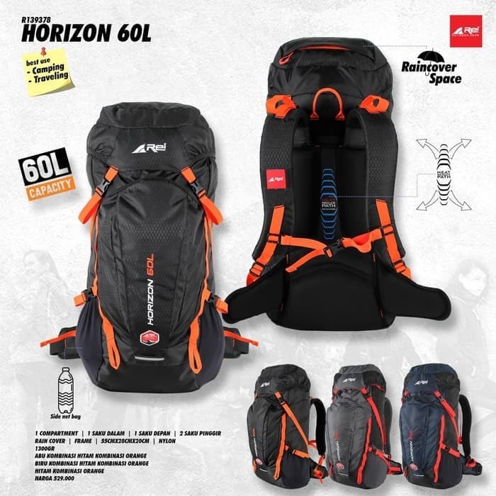 TAS CARRIER AREI HORIZON 60L ORIGINAL FREE COVERBAG | RANSEL GUNUNG KERIR REI OUTDOOR 60 LITER