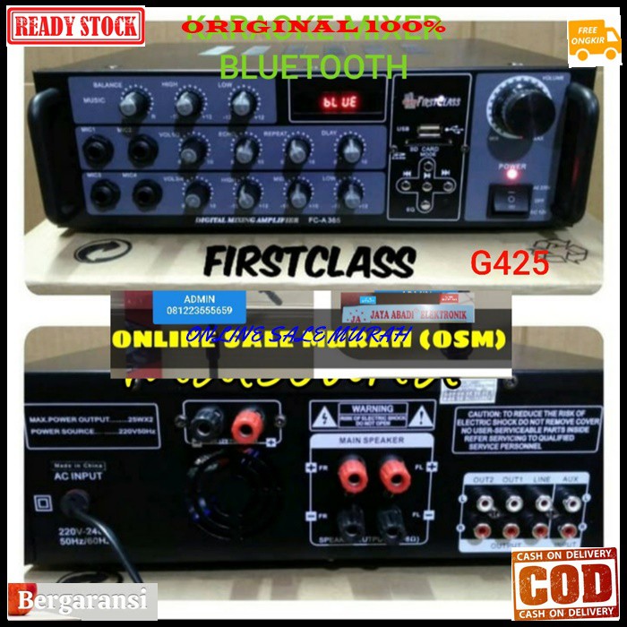 G425 Firstclass digital echo power ampli mixer mixing bluetooth Amplifier bluetoot bluetot super karaoke blutut USB MP3 player audio sound system AC DC profesional pro aux dj vocal vokal 4 channel chanel  MAXSIMAL SPEAKER PASIF UKURAN BISA.SAMPAI