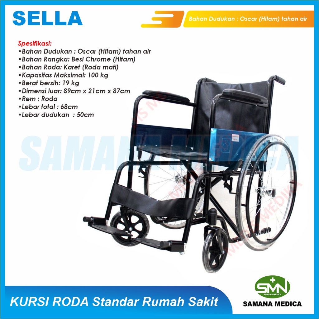 KURSI RODA Standart Rumah Sakit SELLA KY809# Rangka Warna Hitam Alat Bantu Jalan MURAH