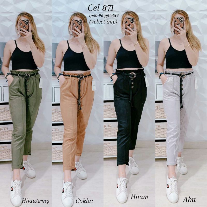 CELANA HIGHWAIST WANITA IMPORT BAHAN SUEDE VELVET 871