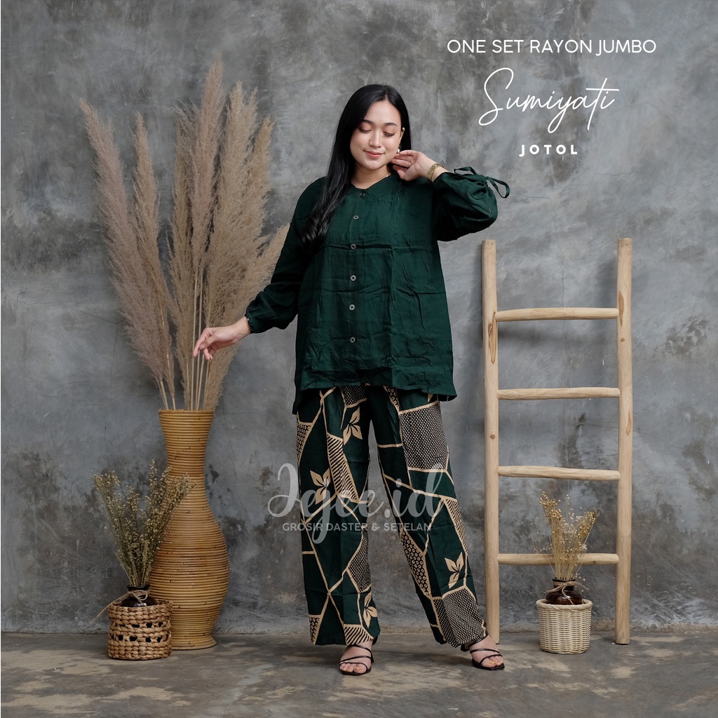 SETELAN RAYON JUMBO LD 120 CM BIG SIZE SUNDARI SET PIYAMA TIE DYE LENGAN PANJANG KANCING-SUMIYATI-JOTOL