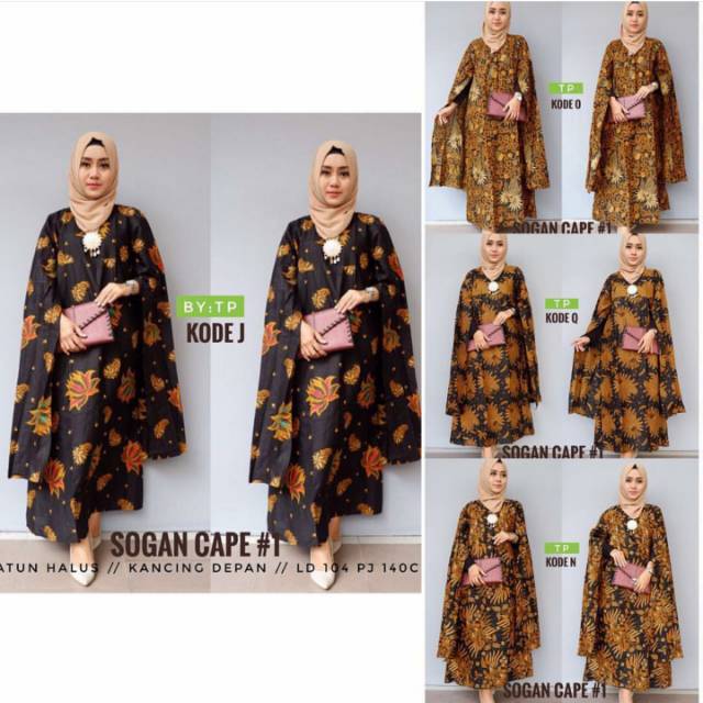 Sogan Cape Dress Batik Gamis Baju Muslim Baju Pesta Seragam