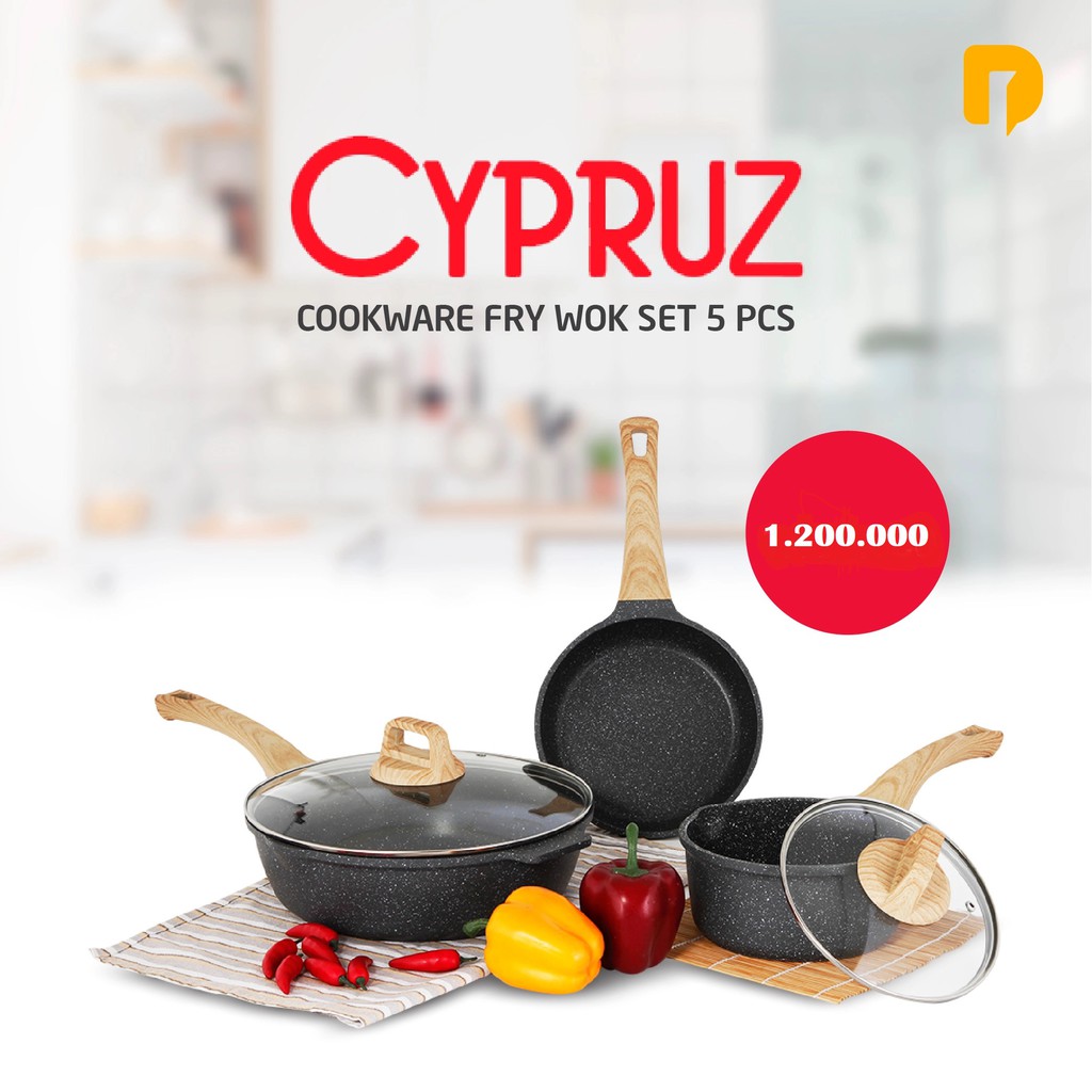 DUSDUSAN Cypruz Cookware Fry Wok Set 5 Pcs Kitchen Set Panci Penggorengan