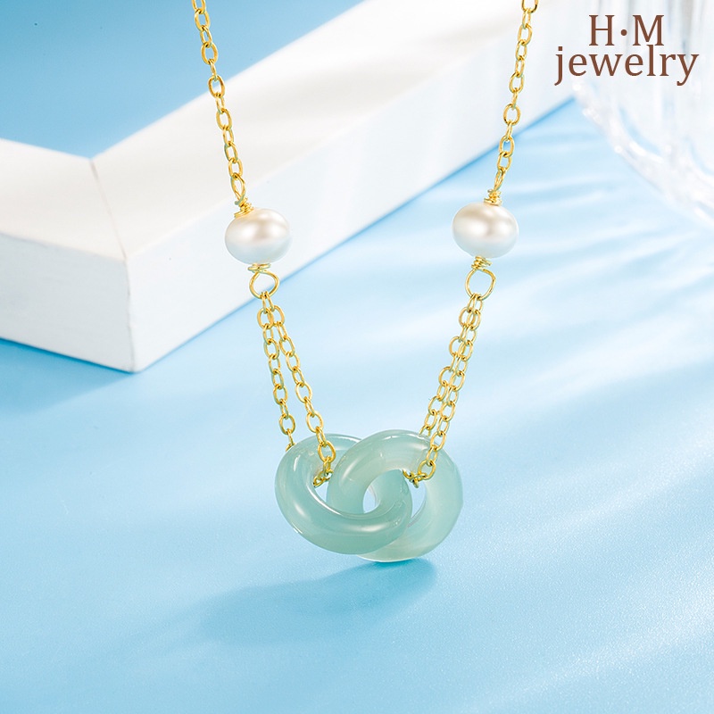 Kalung Rantai Silver S925 Dengan Liontin Batu Giok Hetian Untuk Wanita