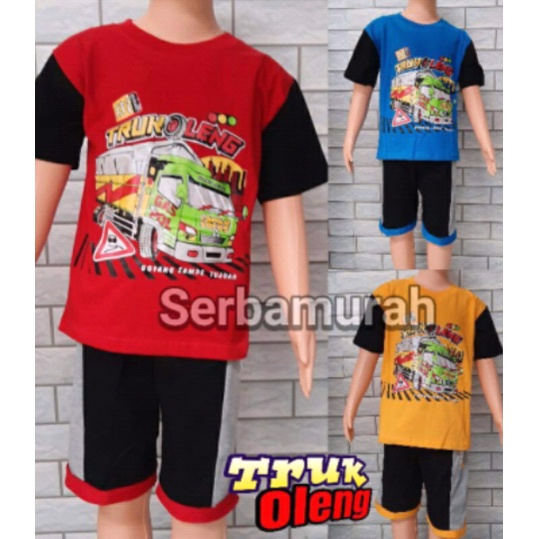 SETELAN KAOS ANAK TRUK OLENG LENGAN PENDEK KATUN TEBAL UNTUK USIA 1-12TH