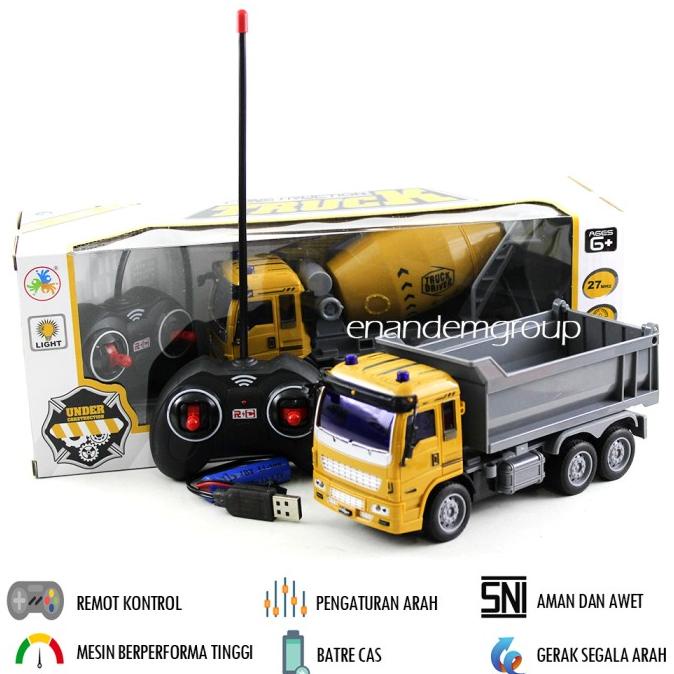 Mainan Mobil Remot Kontrol RC Dump Truk / Truk Molen Batre Cas
