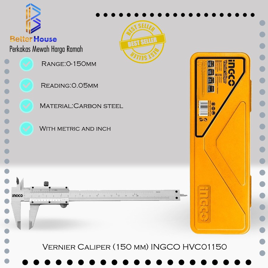 

Vernier Caliper (150 mm) INGCO HVC01150 Penggaris Sigmat Jangka Sorong YOG
